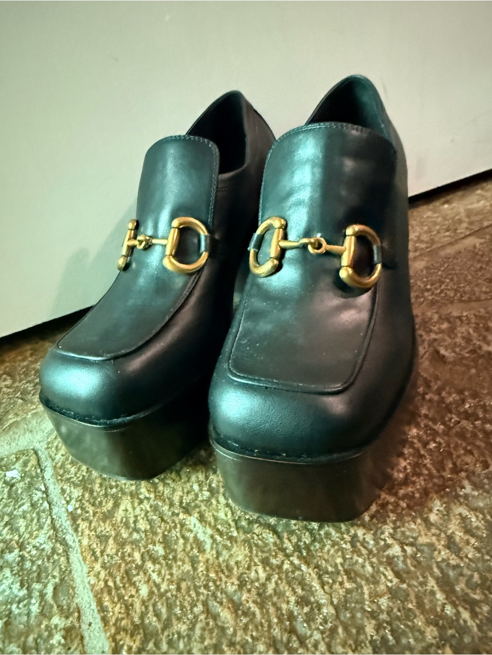 Jeffrey Campbell Black Leather Platform Loafers with Gold Bit - Picture 2 of 9